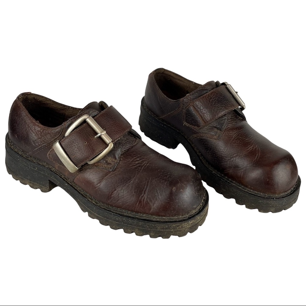 VTG Bed STU Sz 41 Chunky Platform Brown Leather Buckle Shoes